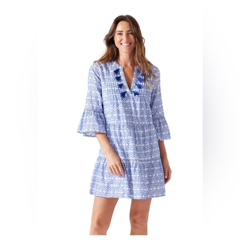 Tommy Bahama Diamond Clip Tiered Dress Size Small Blue